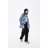 Unisex Jacket Men and Women Couple Loose Retro Washed Denim Jacket